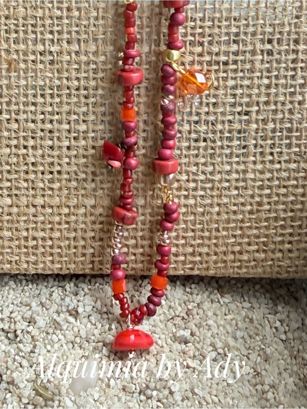 SINGLE STRAND Beaded Necklace with Silver Shell Pendant CORAL 🪸 RED TURQUOISE